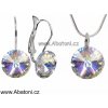 Swarovski Elements Rivoli vlepený krystal Stříbrná sada náušnice a přívěsek s řetízkem bílé duhové kulaté 39140.1 Crystal AB bílá křišťálová duhová měňavá