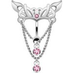 Šperky4U Piercing do pupíku s ozdobným štítem růžové kamínky WP01047-P – Zboží Dáma