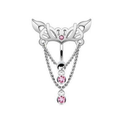 Šperky4U Piercing do pupíku s ozdobným štítem růžové kamínky WP01047-P – Zboží Dáma