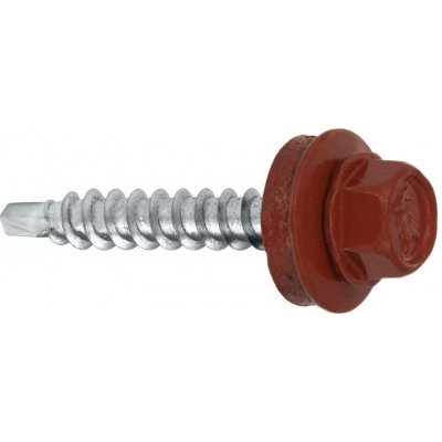 Samořezný střešní farmářský šroub KLIMAS 4,8 x 25 SW8 RAL 3009 Oxidovaně červený s podložkou EPDM (250 ks/bal) – HobbyKompas.cz