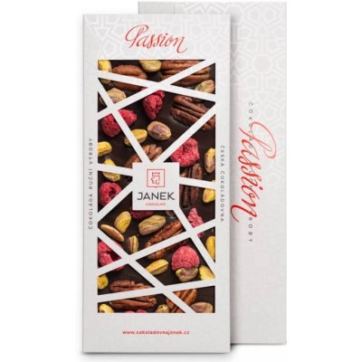 Čokoládovna Janek Čokoláda Passion 72% maliny, pistácie, pekany - hořká 120 g