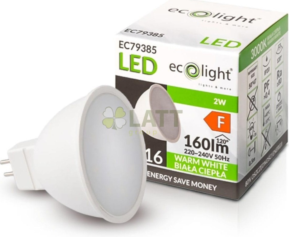 Ecolight LED žárovka MR16 12V 2W teplá bílá