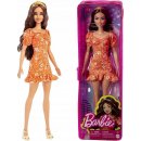 Barbie Modelka oranžové šaty s bílými květy