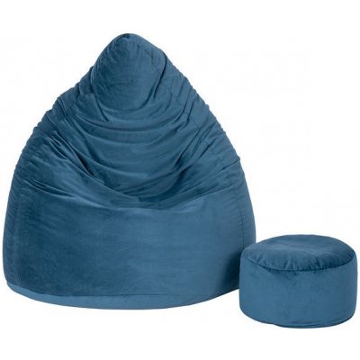 TopKing Sedací vak míč XXXXL 125 cm + podnožník XL 35 cm VELUR Modrá – Zboží Dáma