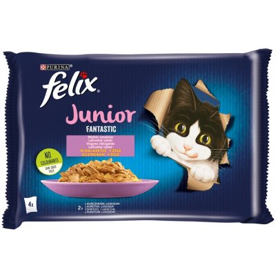 Felix Fantastic Junior s kuřetem a lososem v želé 4 x 85 g