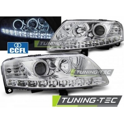 Světla přední AUDI A6 C6 04.04-08 ANGEL EYES LED CHROME – Zboží Mobilmania