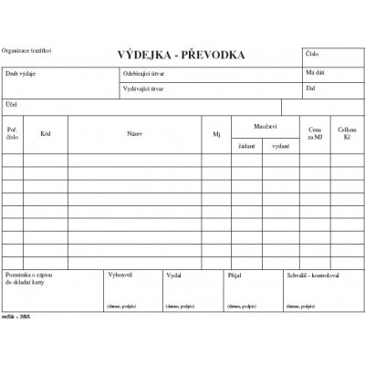 MSK 284 Výdejka - převodka – Zboží Dáma