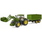 Bruder 3155 Traktor John Deere 7R 350 s čelním nakladačem a přívěsem – Zboží Mobilmania