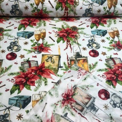 Vánoční bavlněná látka, metráž, šíře 160 cm, Lampa a Skleničky – Hledejceny.cz
