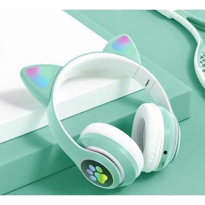 Zaparkorun Dětská bezdrátová sluchátka s LED podsvícením Cat Ears - Tyrkysová