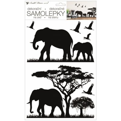 Anděl Přerov Samolepka na zeď černá sloni 24 x 42 cm – Zboží Mobilmania