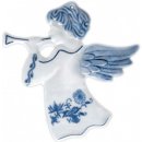 Cibulák Vánoční ozdoba anděl s trumpetou hladký 9,5 cm originální cibulákový porcelán Dubí cibulový 10632
