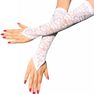 Dámské dlouhé krajkové rukavice, bílé, elastické – Zboží Dáma