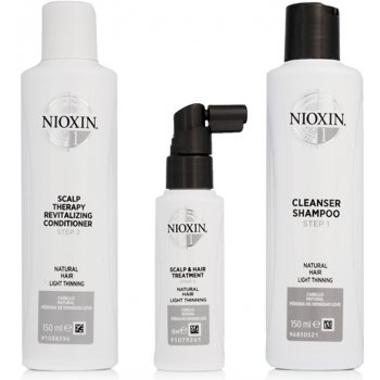 Nioxin System 1 Cleanser šampon 150 ml + System 1 Cleanser šampon 150 ml + System 1 Scalp Revitaliser kondicionér 50 ml System 1 Scalp Treatment Pro jemné a chemicky neošetřené vlasy dárková sada