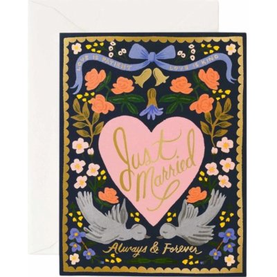 Rifle Paper Co. Přání k sňatku Love Birds, červená barva, růžová barva, modrá barva, zlatá barva, papír – Hledejceny.cz