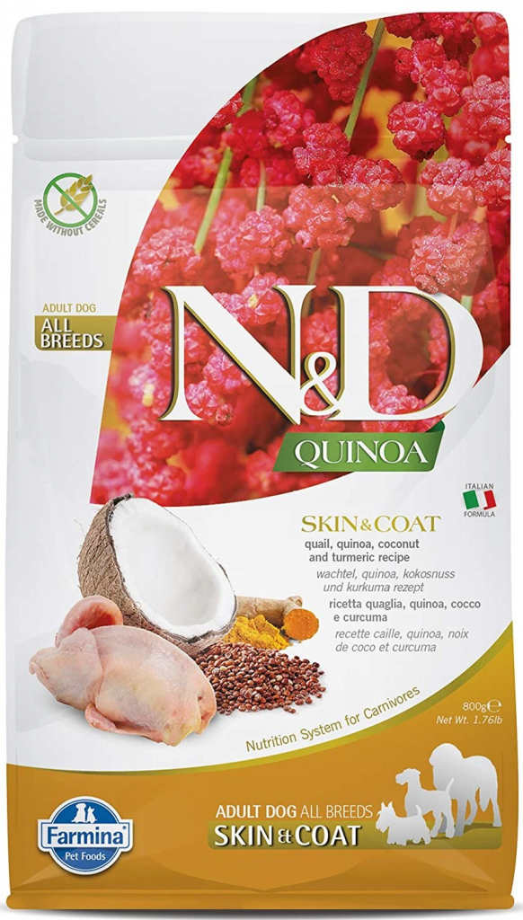 N&D Quinoa Dog Adult Skin & Coat Grain Free Quail & Coconut 0,8 kg