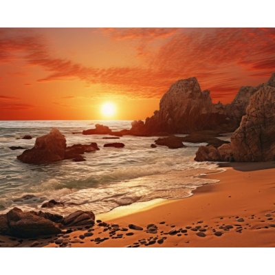 ZUTY Obrazy na stěnu - Západ slunce nad skaliskami u moře Rozměr: 40x50 cm, Rámování: bez rámu a bez vypnutí plátna – Zboží Mobilmania