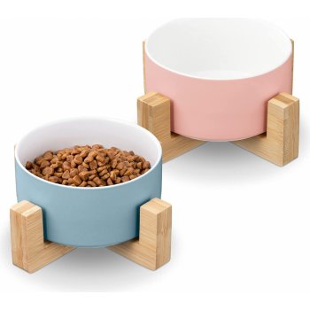 Navaris a keramická Miska pro kočky a pejsky s dřevěnými stojánky 2 x 550 ml