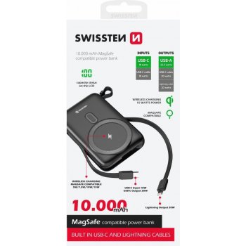 Swissten FAST CHARGE 10000 mAh Lightning a USB-C černá