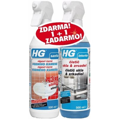 HG Čistič skla a zrcadel 500 ml + HG pěnový čistič vodního kamene 500 ml – Zbozi.Blesk.cz