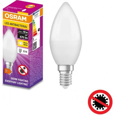 Osram Antibakteriální LED žárovka E14 LC CL B 5,5W 40W teplá bílá 2700K , svíčka – Zboží Mobilmania