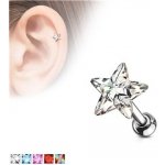 Piercingate činka do ucha hvězdička s barevným kamínkem PNC00108 červená – Zboží Dáma