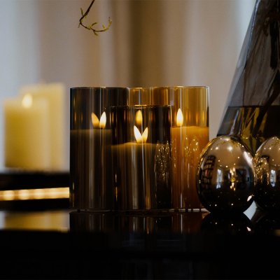 DECOLED Sada 3 svíček ve skle šedá s dálkovým ovladačem – Zboží Mobilmania