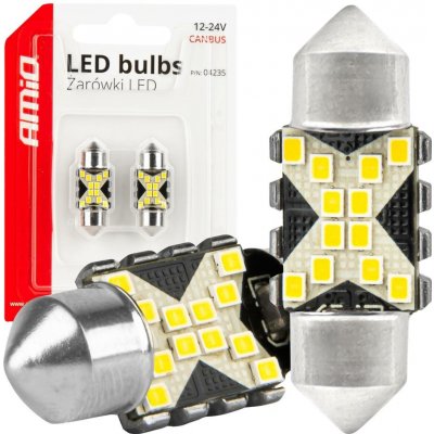 LED žiarovky CANBUS 12SMD Festoon C5W 2016 31mm White 12/24V AMiO-04235 – Hledejceny.cz