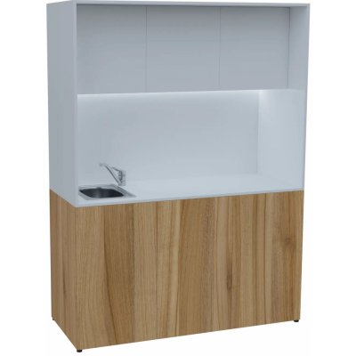 KUCH - CUBE PLUS 3 kuchyňka, vybavení - dřez + baterie, 2000x1480x600 mm, LED osvětlení, dvířka, ořech světlý/bílá – Sleviste.cz