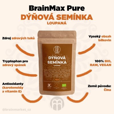 BrainMax Pure Dýňová semínka BIO 250 g