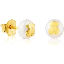 Tous Slušivé zlaté náušnice s pravou perlou a medvídkem 611003200