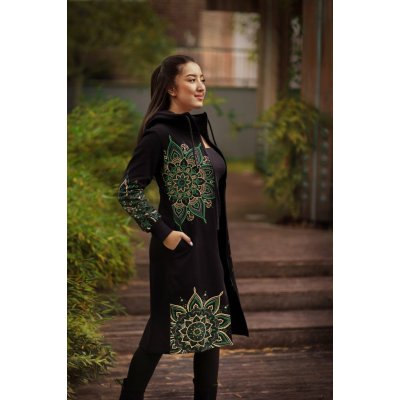 Himalife Prodloužená mikina na zip s kapucí Isa černá s limetkovou – Zboží Dáma