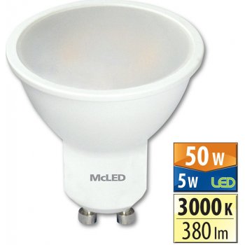 McLED LED žárovka 5W 380lm 3000K Teplá bílá 100° GU10