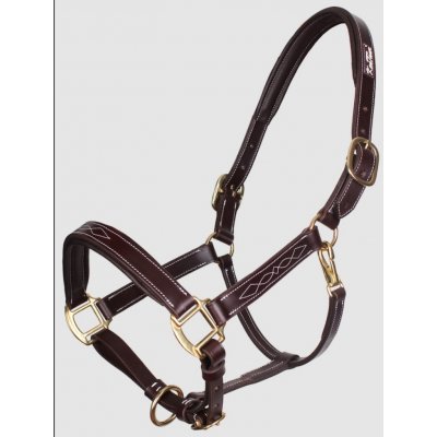 KENTAUR Ohlávka kožená s podložením ozdobně vyšitá tmavě hnědá – Sleviste.cz