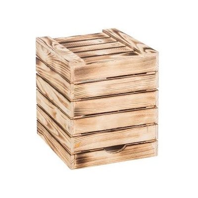 Čisté dřevo Dřevěná opálená bedýnka sedák 30x35x30 cm – Zboží Mobilmania