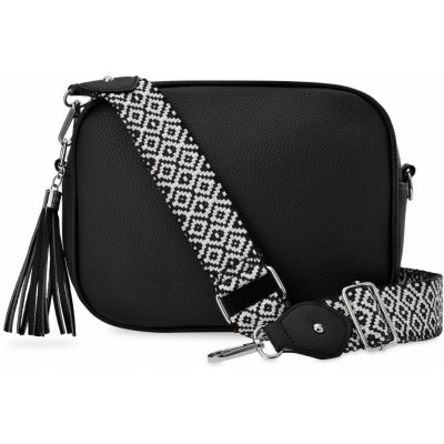 Dámská kožená kabelka crossbody s dlouhým širokým popruhem a třásněmi černá – Hledejceny.cz