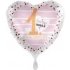 Balónek fóliový srdce růžové ''Hurá 1. narozeniny'' 43 cm
