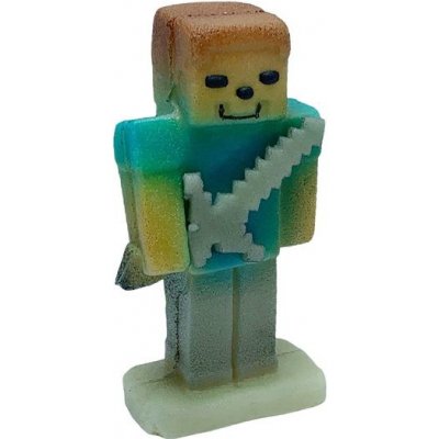 Steve z Minecraft modrý s mečem Marcipánová figurka Frischmann