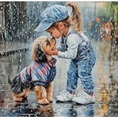 NORIMPEX Diamantové malování Dívka s pejskem v dešti 30 x 40 cm – Zboží Mobilmania