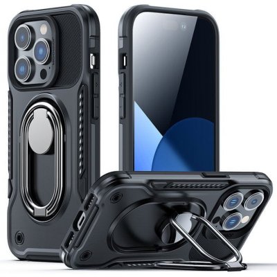 shumee iPhone 14 Pro, pancéřový se stojánkem a držákem prstenu, černé – Zboží Mobilmania
