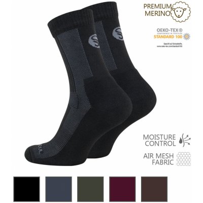 Stark Soul ponožky outdoorové vyrobené z vlny MERINO Černá
