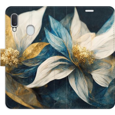 Pouzdro iSaprio Flip s kapsičkami na karty - Gold Flowers Samsung Galaxy A20e – Zboží Mobilmania
