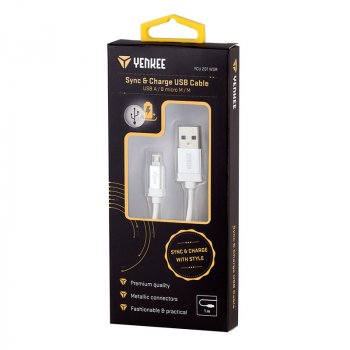 Yenkee YCU 201 WSR propojovací USB 2.0 A -> micro USB B, 1m, bílo/stříbrný