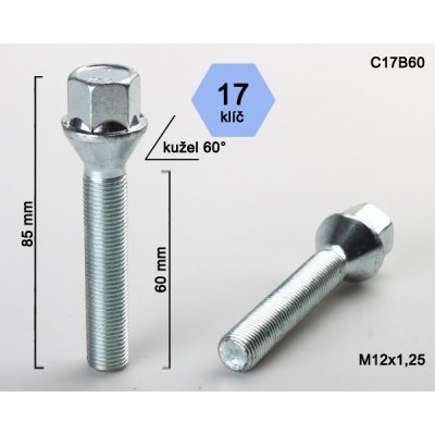 Kolový šroub M12x1,25x60 kužel, klíč 17, C17B60, výška 85 mm – Zbozi.Blesk.cz