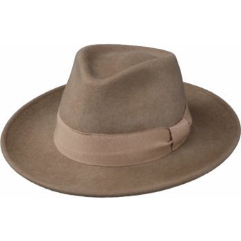 Cestovní klobouk vlněný od Fiebig s širší krempou béžový s béžovou stuhou