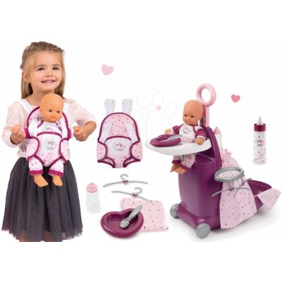 Smoby Set přebalovací kufřík s postýlkou a židličkou Violette Baby Nursea  panenka 32 cm s nosičem a láhví mléka od 1 709 Kč - Heureka.cz