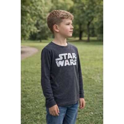 Sun City Chlapecké tričko STAR WARS 3D nápis metalický dlouhý rukáv šedé Šedá, – Zboží Dáma