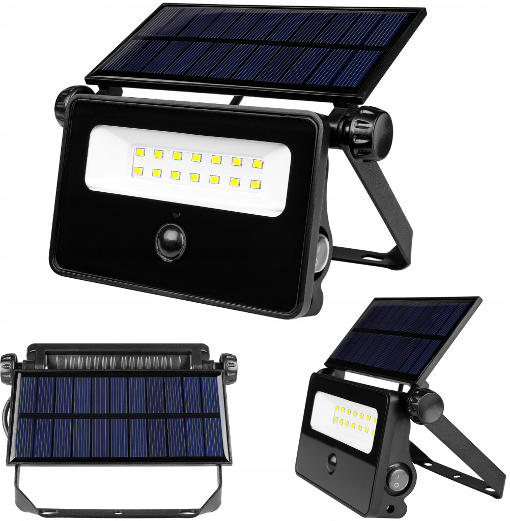 LED reflektor Solární reflektor Halogen 30W 1600lm 4500K Neutrální bílá se senzorem pohybu a soumraku 120° IP54 Černá Polos Masterled