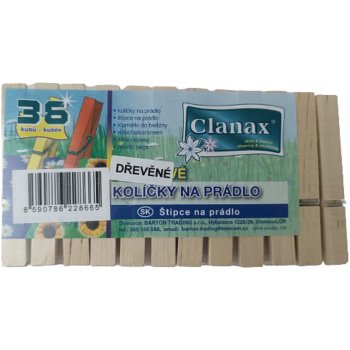 Clanax Kolíčky na prádlo dřevěné 36 kusů