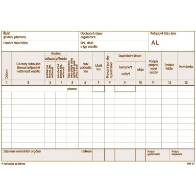PaM 97 Záznam o provozu Osobního vozidla - číslovaný – Zbozi.Blesk.cz
